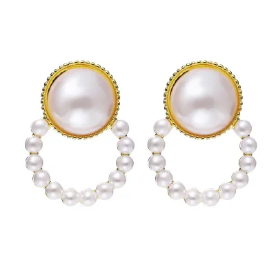 Women's Vintage Pearl Letter X Diamond Earrings