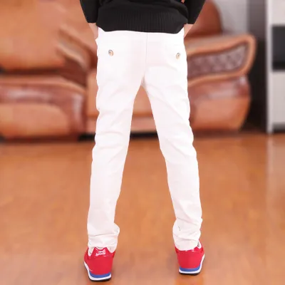 Boy Casual Solid Color High Waist Cropped Cotton Pants