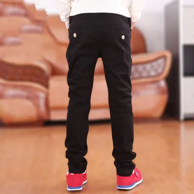 Boy Casual Solid Color High Waist Cropped Cotton Pants