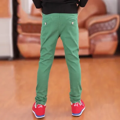 Boy Casual Solid Color High Waist Cropped Cotton Pants