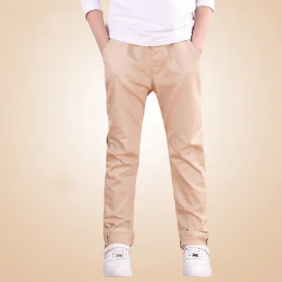Boy Casual Solid Color High Waist Cropped Cotton Pants