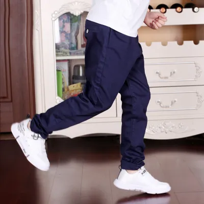 Boy Casual Solid Color High Waist Cropped Cotton Pants