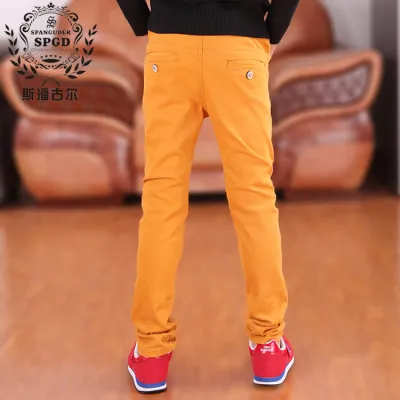 Boy Casual Solid Color High Waist Cropped Cotton Pants