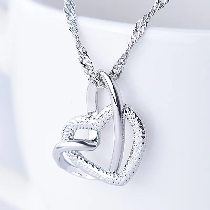 Elegant Frosted Double Heart Copper Pendant Necklace