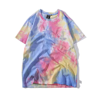 Men's Gradient Tie-Dye Cotton T-Shirt, Casual Loose Fit Short Sleeve Pullover