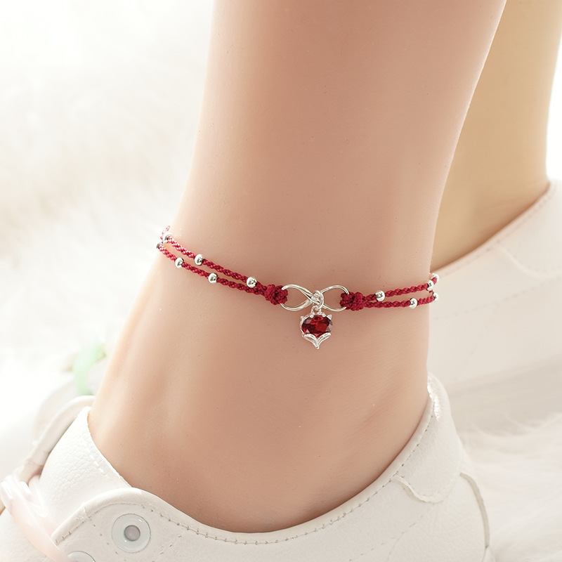 Wholesale Women Simple Red Fairy Rhinestone Anklet