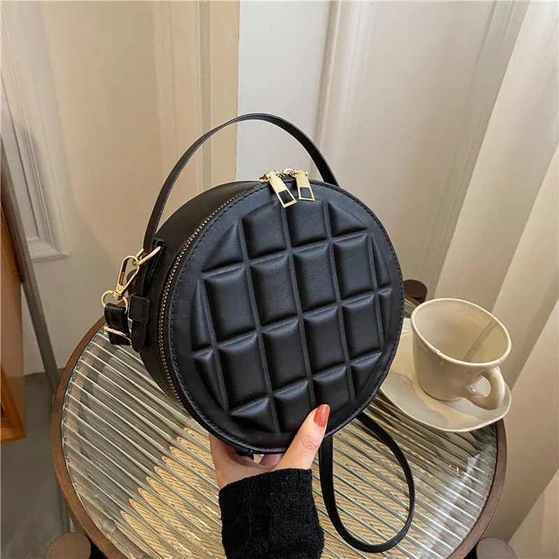 Women Fashion Rhombus Chocolate Cube Round Cake Crossbody Bag