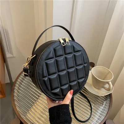 Women Fashion Rhombus Chocolate Cube Round Cake Bag