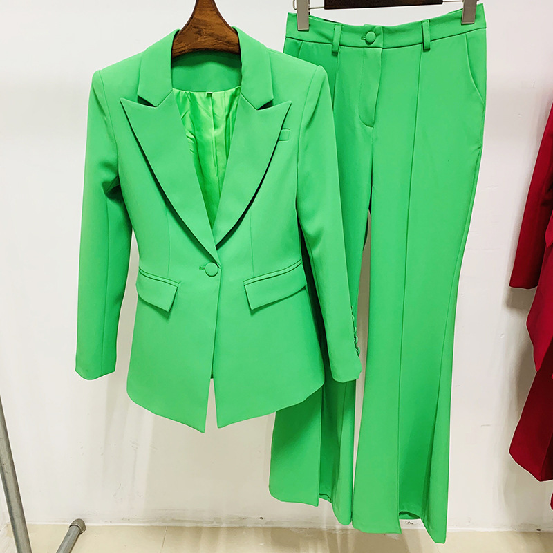 Women Fashion Solid Color Coat and Pant 2pcs Set