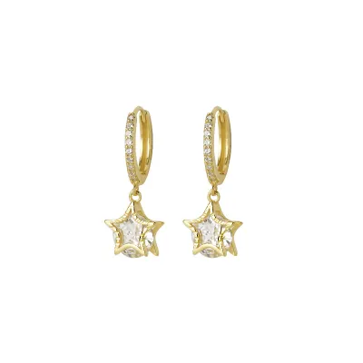 Women Vintage Star Pendant Circle Copper Earrings