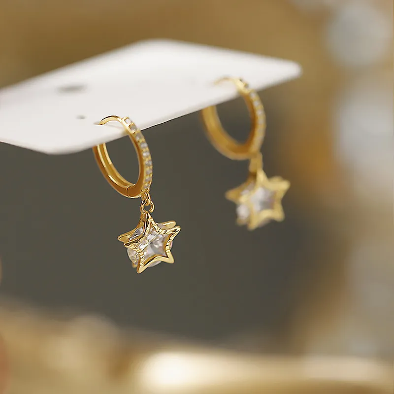 Women Vintage Star Pendant Circle Copper Earrings