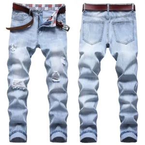 Men Retro Straight Ripped Denim Jeans with Cotton