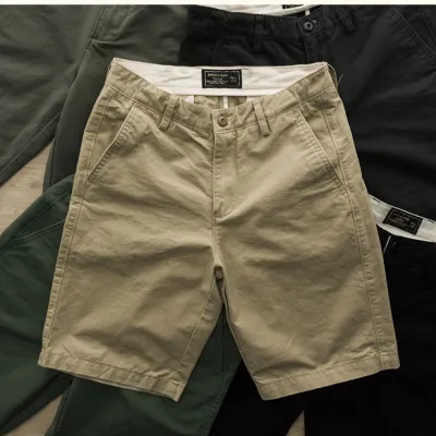 Men Casual Straight Solid Color Cotton Shorts Middle Waist