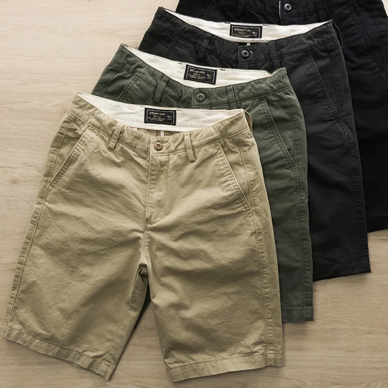 Men Casual Straight Solid Color Cotton Shorts Middle Waist