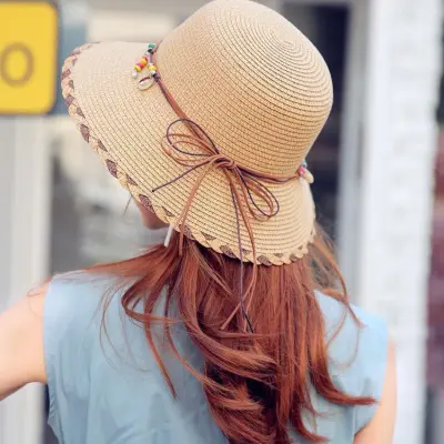 Sombrero de paja sencillo e informal para vacaciones a la moda para mujer