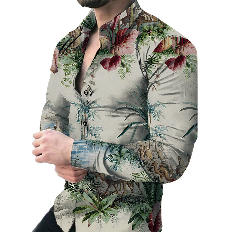 Wholesale Men Casual Long Sleeve Printed Loose Shirt
