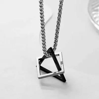 Men's Fashion Geometric Pendant Necklace Alloy Couple Box Chain