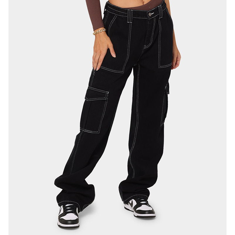 Wholesale Women'S Casual Multi-Pocket Straight Jeans Cargo Pants Wholesale Women'S Casual Multi-Pocket Straight Jeans Cargo Pants