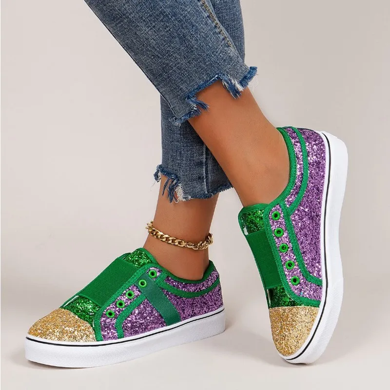 Women Fashion Large Size Casual Sequin Stitching Set Of Feet Flat Shoes