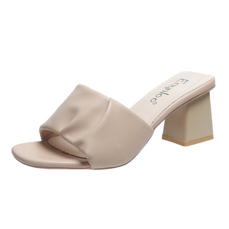 Wholesale Women Fashion Square Toe Chunky Heel Slippers