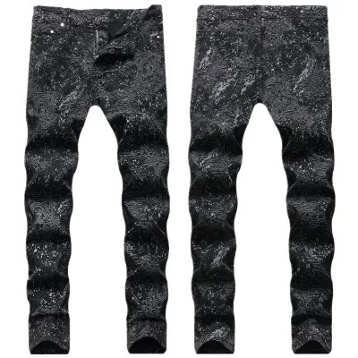 Men Fashion Mid-Rise Printed Slim Fit Long Denim Jeans