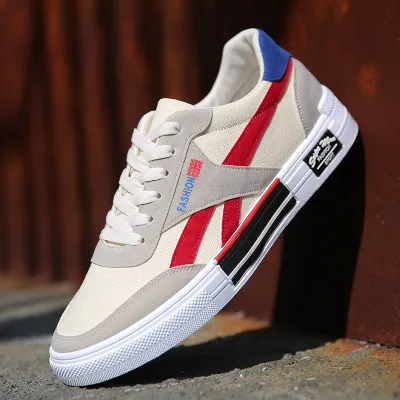 Men Fashion Color Block Casual Canvas Low Top Lace Up Shoes
