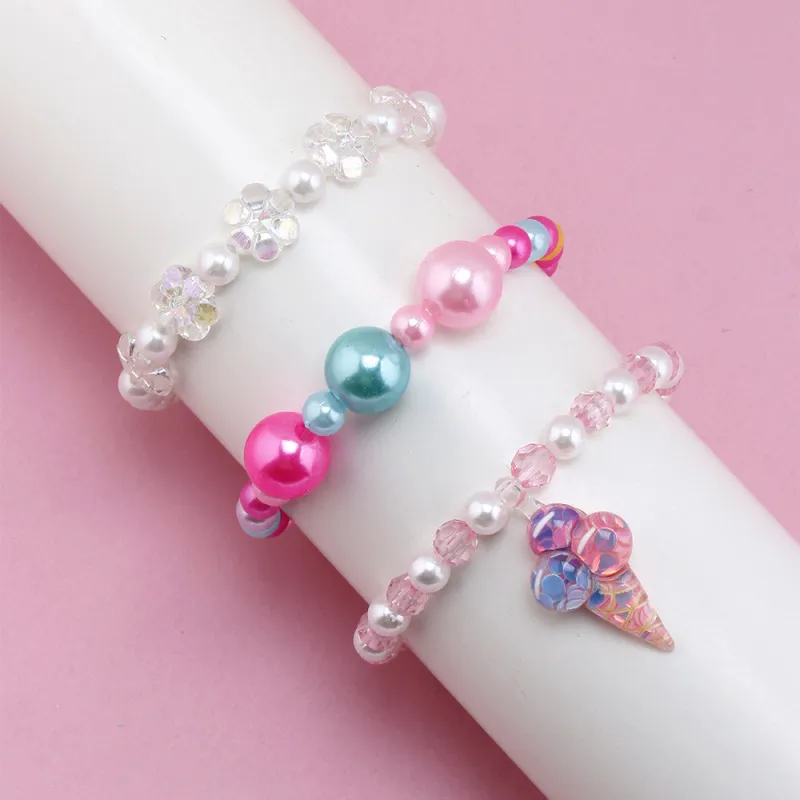 Children Kids Toddlers Fashion Ice Cream Acrylic Beaded Bracelet Set for Girls