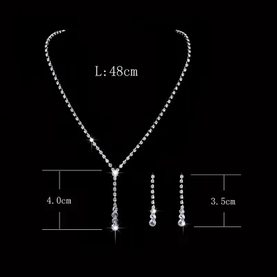 Women Fashion Rhinestone Wedding Earrings Necklace Bracelet Set with Claw Chain