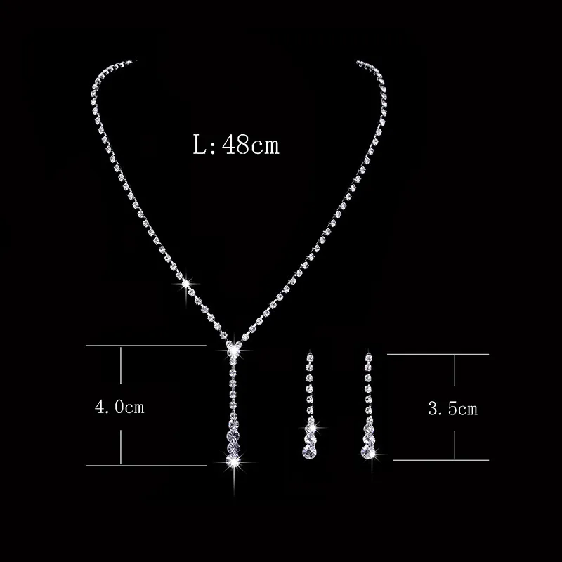 Women Fashion Rhinestone Wedding Earrings Necklace Bracelet Set with Claw Chain