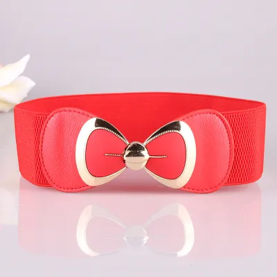 Women Simple Fashion Bowknot Elastic PU Belt