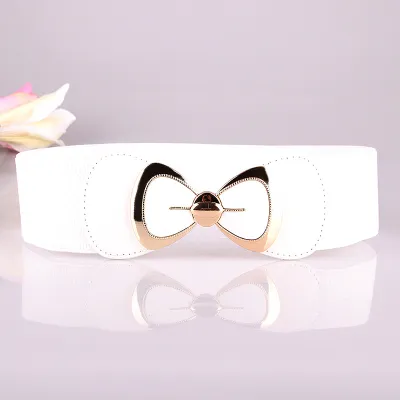Women Simple Fashion Bowknot Elastic PU Belt