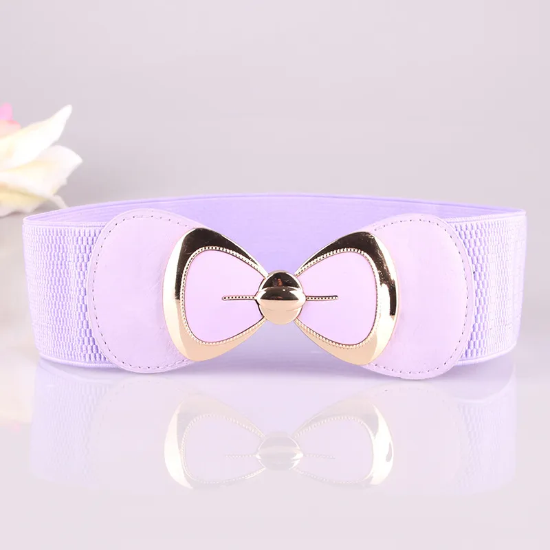 Women Simple Fashion Bowknot Elastic PU Belt