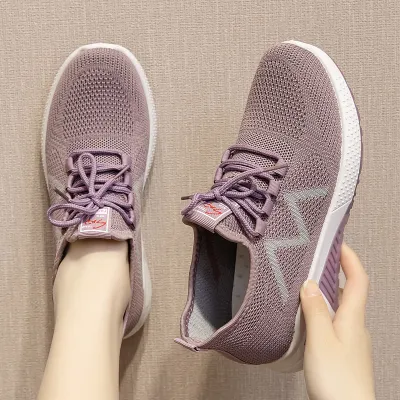 Women Breathable Fly Knit Sports Sneakers Round Toe Low Top