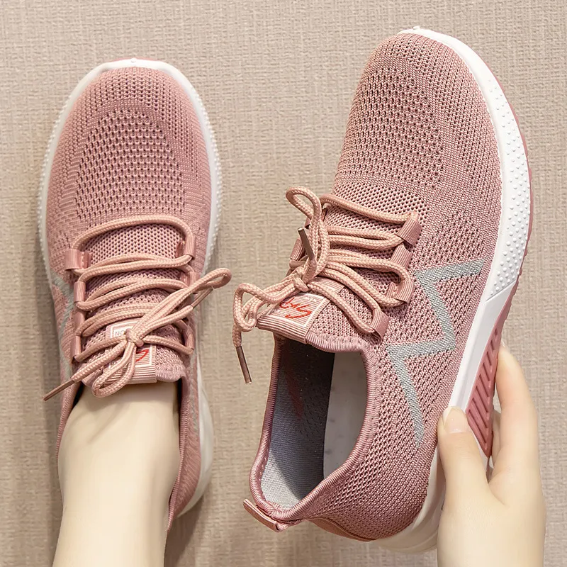 Women Breathable Fly Knit Sports Sneakers Round Toe Low Top