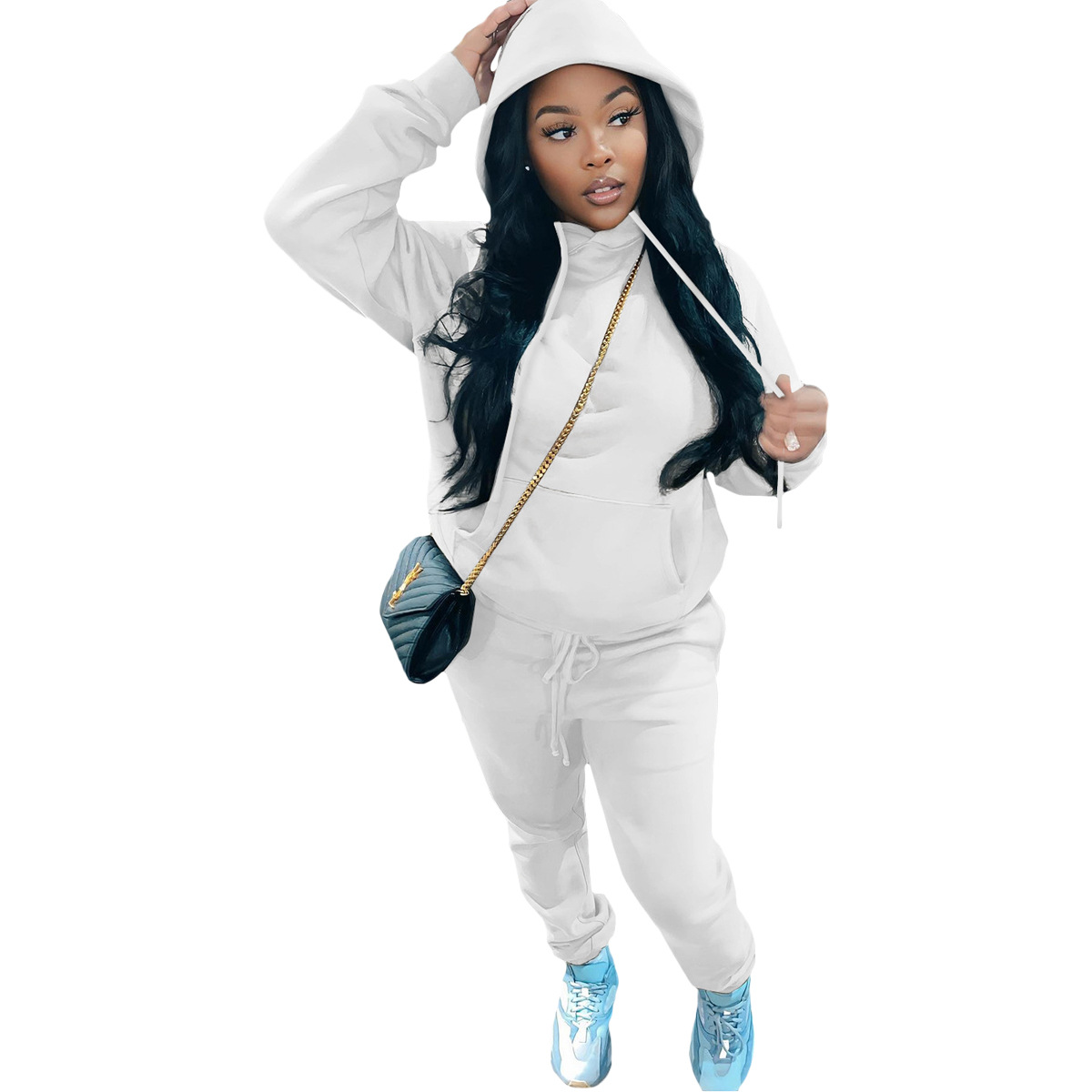 Wholesale Women Fashion Casual Solid Color Pocket Hooded And