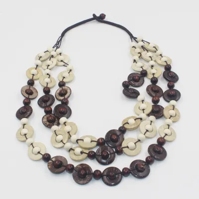 Bohemian Ethnic Mid-Length Woven Wooden Bead Coconut Shell Necklace