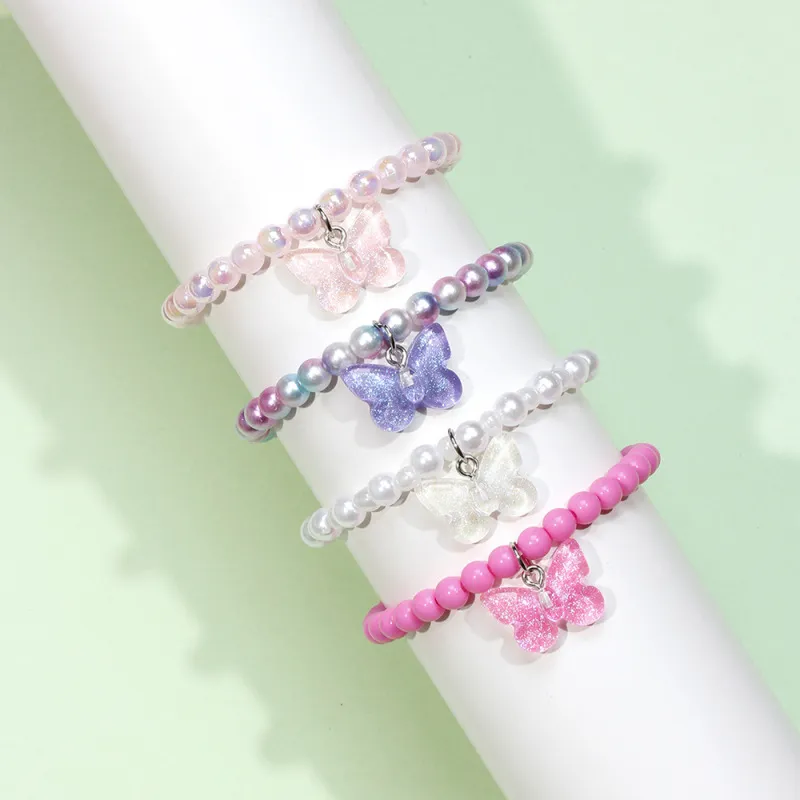 Fashion Butterfly Multicolor Acrylic Beaded Bracelet Set for Toddler Girls Kids Toys