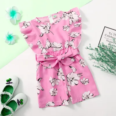 Toddler Girls Flower Print Ruffle Sleeve Romper - Baby Fashion Rompers Female