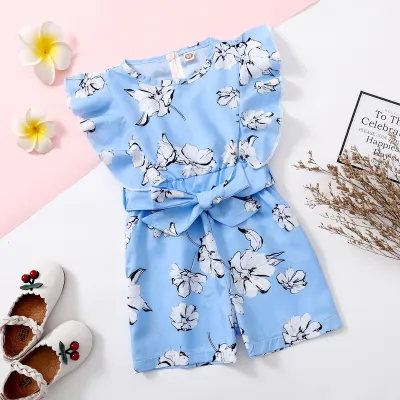Toddler Girls Flower Print Ruffle Sleeve Romper - Baby Fashion Rompers Female