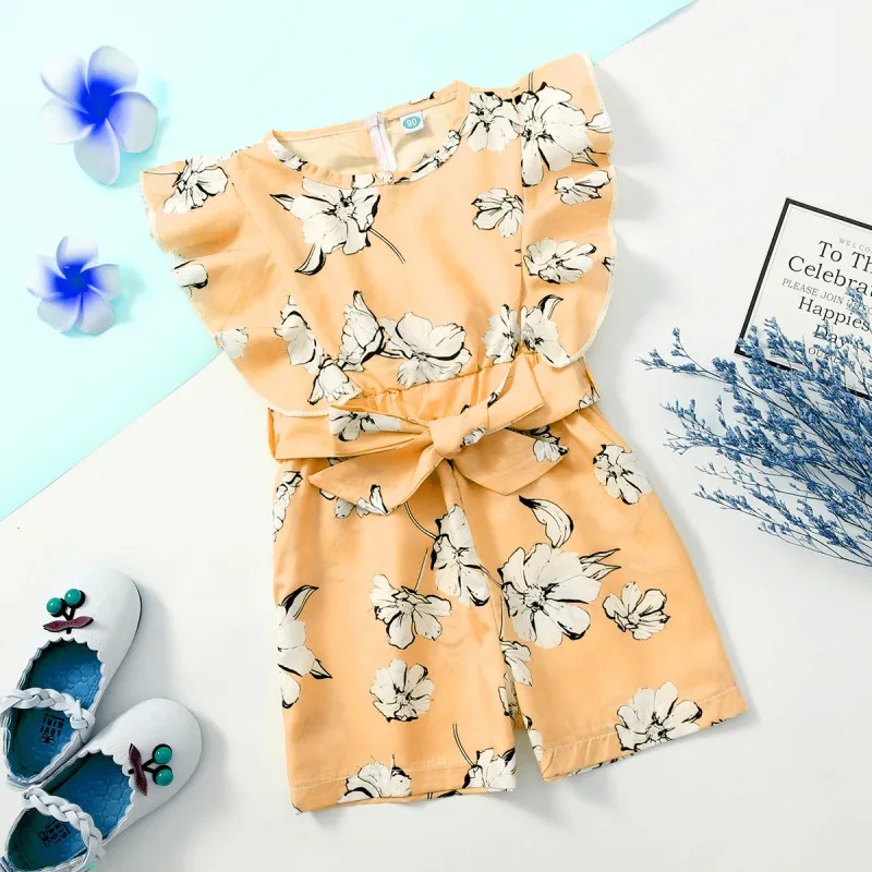 Toddler Girls Flower Print Ruffle Sleeve Romper - Baby Fashion Rompers Female