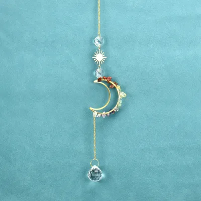 Fashion Sun Catcher Agate Moon Crystal Pendant Lighting Decorative Chandelier Accessories