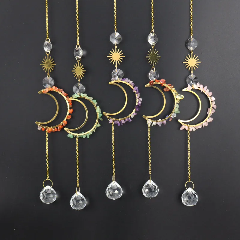 Fashion Sun Catcher Agate Moon Crystal Pendant Lighting Decorative Chandelier Accessories