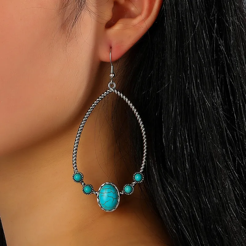 Women Vintage Boho Exaggerated Water Drop Turquoise Earrings
