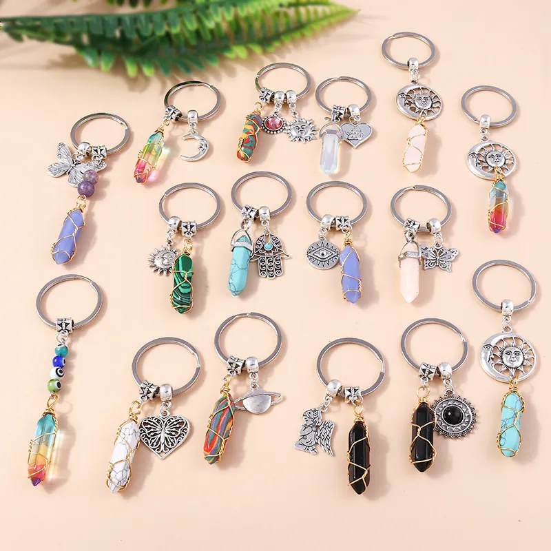 Women Cute Multicolor Hexagonal Butterfly Planet Turquoise Devil Eye Car Key Chain
