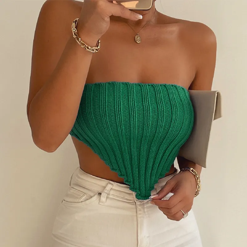 Women Fashion Sexy Solid Color Knitted Triangle Hemline Tube Top