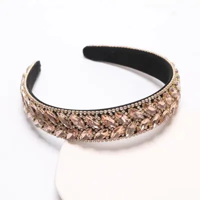 Women's Fashion Rhinestone Embellished Leaf Wide Brim Headband