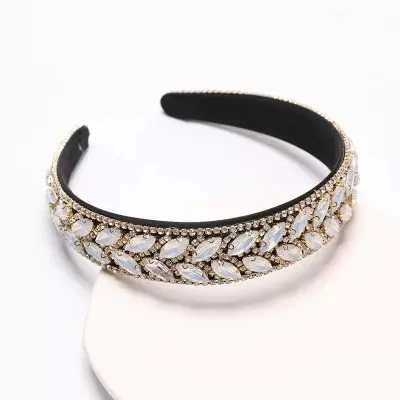Women's Fashion Rhinestone Embellished Leaf Wide Brim Headband