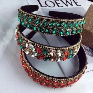 Women's Fashion Rhinestone Embellished Leaf Wide Brim Headband