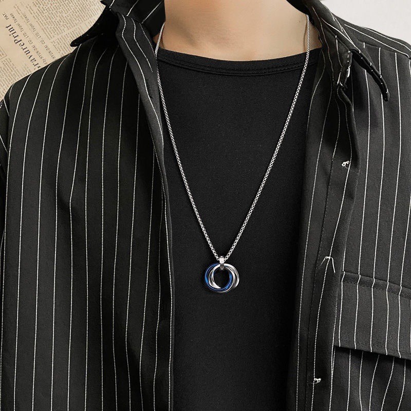 Wholesale Men'S Street Hip Hop Three Ring Ring Pendant Necklace