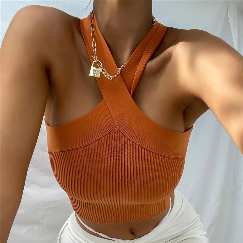 売れ筋商品|||ヴィンスカムート カットソー トップス レディース Women's Solid-Color Tie-Neck Knit Halter Top Almond Kuda Moda Seamless Ribbed Mock Neck Sleeveless Top for Women